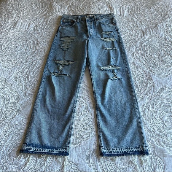 Levi's - Ribcage Straight Ankle Jeans - Light Indigo Destructed - Blue - Picture 2 of 10